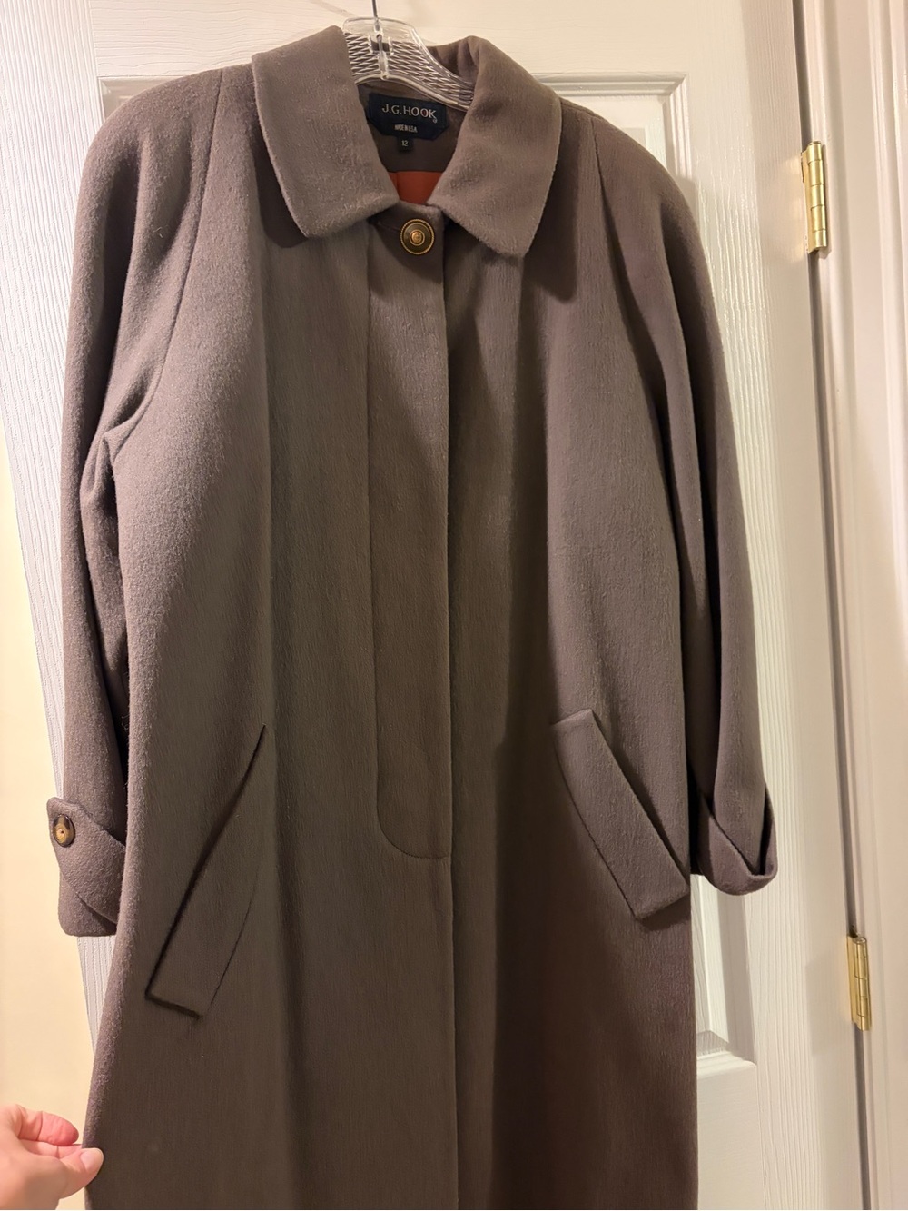Taupe Wool Women's Long Coat - size 12